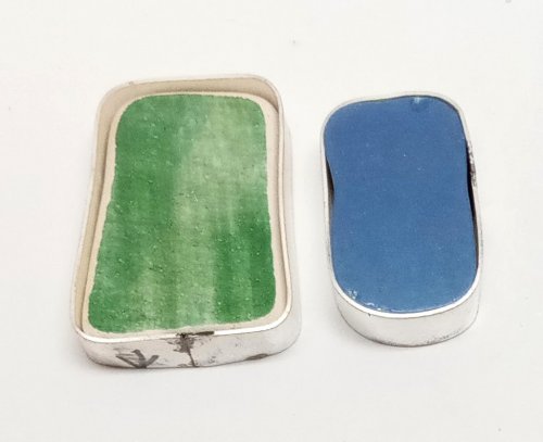 Judy Larson's Broken  AKA Bits and Pieces Dish Jewelry - , Metalwork, Filing, Finishing, Tumbling, Tumble, Tumbling Jewelry, Butane Torch, Soldering, Solder, Design, measuring bezels for pottery pieces